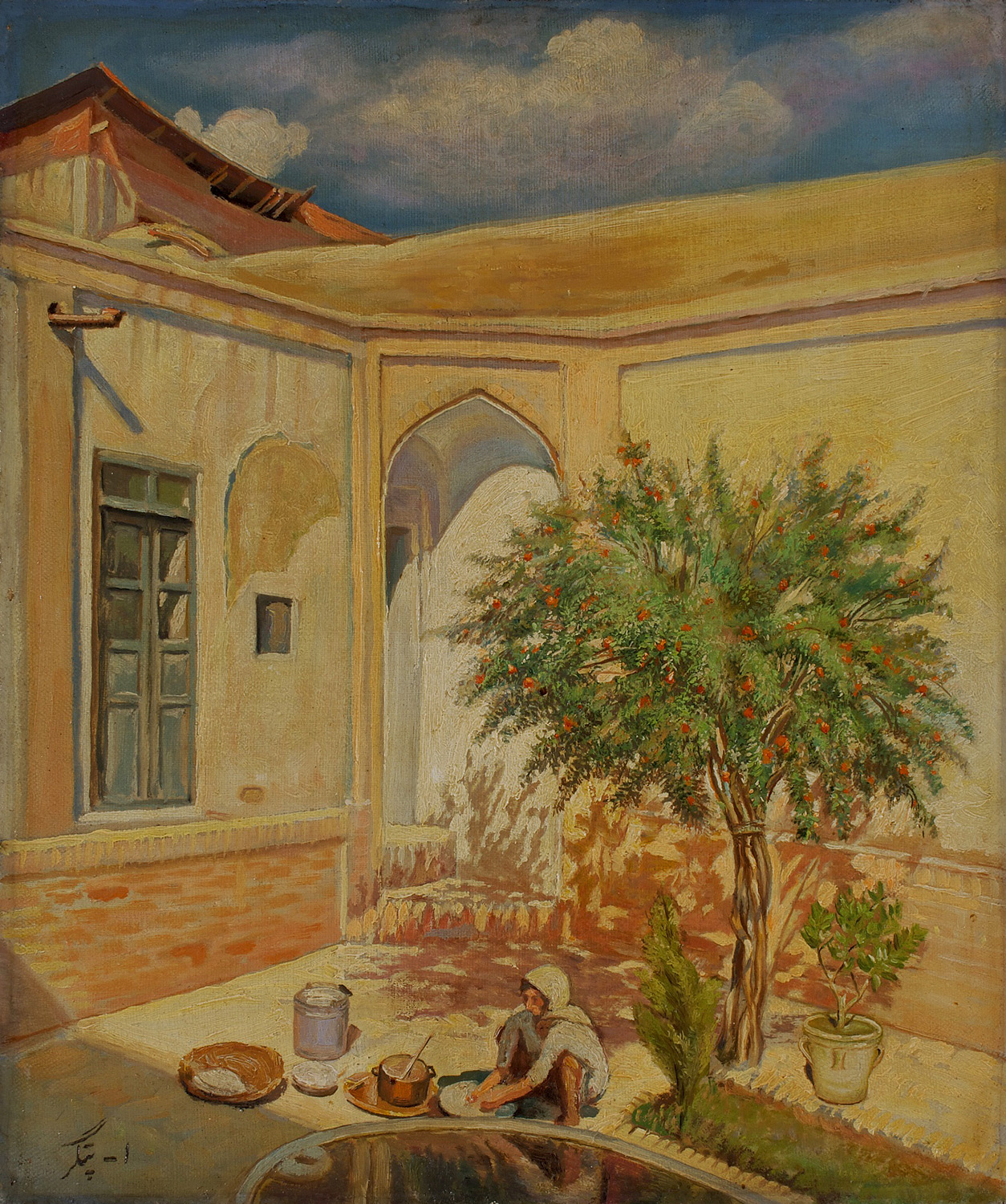 اصغر پتگر -  ۱۳۲۳- گوشه حیاط ۱ (رنگ و روغن، ۵۱*۶۰.۵)