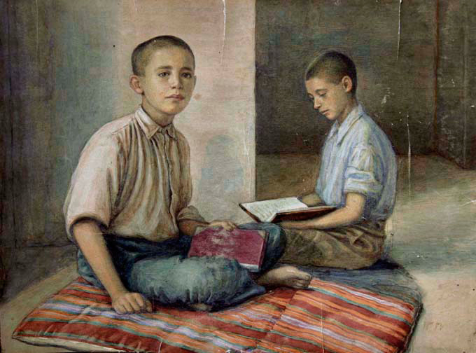 اصغر پتگر -   ۱۳۲۶- نوجوانان محصل (آبرنگ، ۷۰*۵۰)